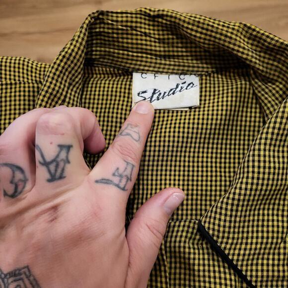 Vintage Cftc Studio Black and Yellow/green Check A-line Button Down Collared Top - Picture 6 of 13